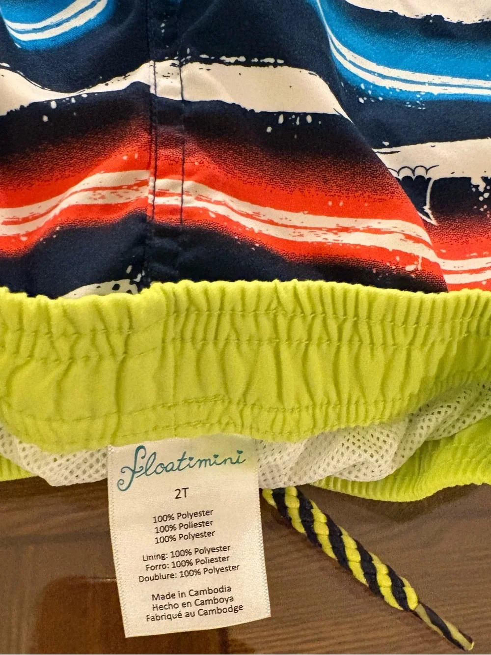Floatimini Boys 2T Shark Striped Swim Trunks Elastic Waist Drawstring Polyester